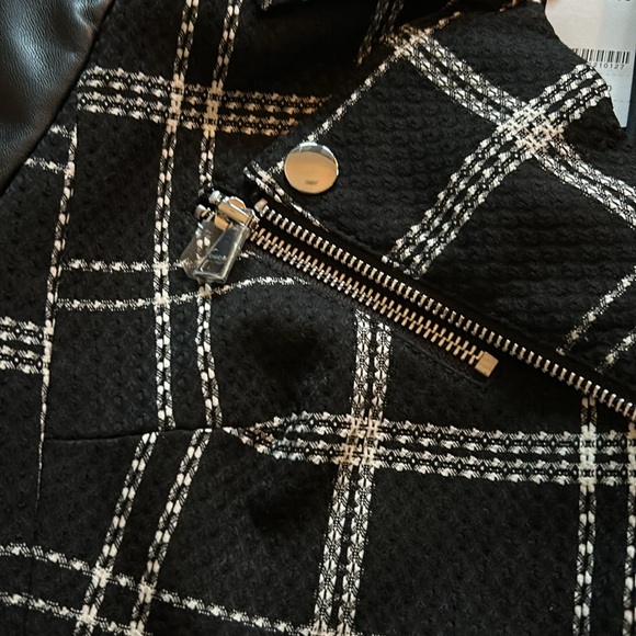 BEBE PLAID MOTO JACKET black white size 00 NWT - Picture 4 of 12